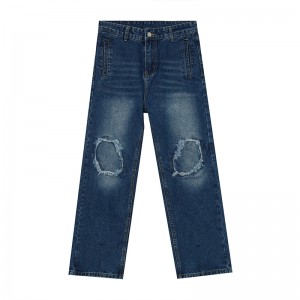 Hoë kwaliteit Los Vernietigde Patch Denim Jeans Geskeurde Mans Jeans