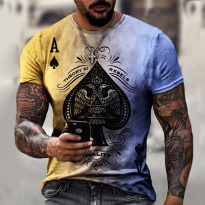 Мужчынская футболка з паўсядзённым круглым каўняром, кароткімі рукавамі і лічбавым прынтам