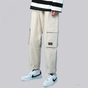 Модни лежерни панталони за перење везови со лабави големи џебови Машки карго панталони