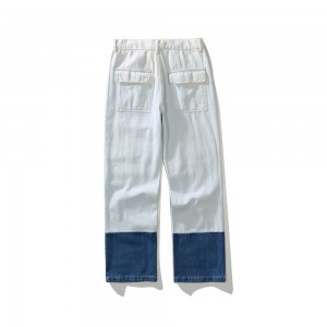 Jeans strappati con stampa graffiti di alta qualità, cuciture in contrasto per l'omi, pantaloni dritti in denim di strada alta