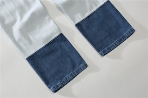 Kualitas tinggi cetak grafiti robek jeans pria jahitan kontras celana denim high street lurus longgar