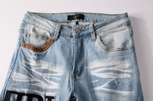 jeans cetak pria biru kualitas tinggi stretch patch jahitan high street skinny jeans