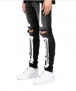 Factory Outlet Ripped Men's Jeans Bone Print Fashion Skinny Jeans