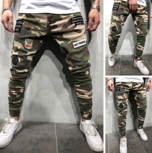 Fektheri Outlet Men Jeans Fashion Stretch Slim Elastic Foot Camouflage Slim Jeans