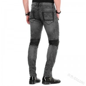 Herrenjeans billige hochwertige Reißverschlussdekoration Slim-Fit-Jeans zerrissene Lochstraßen-Denimhose