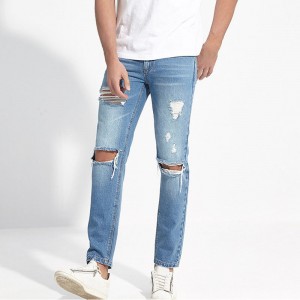 Fashion Simple Basic Slim Fit Dikumbah Ripped Jeans Pria
