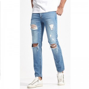 Jeans de hombre rasgados lavados ajustados básicos simples de moda