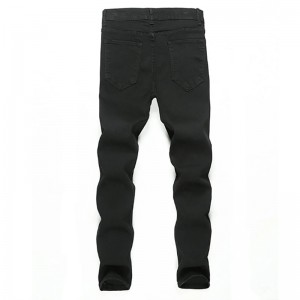 Mtindo Rahisi Denim Black Skinny Ripped Jeans Wanaume