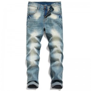 Jeans maschili blu d'alta qualità cù zip drittu fly monkey wash