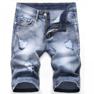 ʻO nā Jeans Denim ʻO ke kauwela kiʻekiʻe kiʻekiʻe ʻo Blue Ripped Shorts Jeans Men