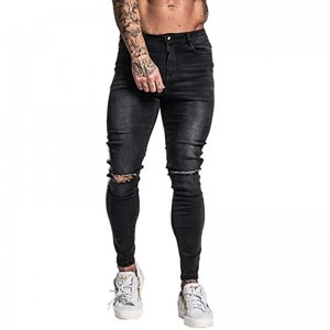 Чорні стрейч-чорні рвані чоловічі джинси Slim Fit з білими боковими смугами