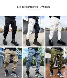 Лежерни панталони машки комбинезони со повеќе џебови лабави долги панталони за трчање на отворено