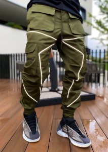Calças casuais macacões masculinos com vários bolsos, pernas retas soltas, calças compridas de corrida ao ar livre