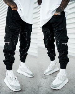 Uformelle bukser for menn overaller med flere lommer med løse, rette ben utendørs løpebukser