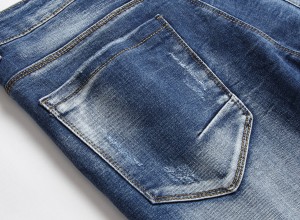 Jeans de venta directa de fábrica, jeans elásticos arrugados bordados para hombres, jeans nostálgicos delgados de pierna recta rasgados