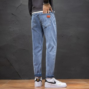 Kwalità għolja skinny fit appliqued jeans irġiel slim ripped Jeans irġiel