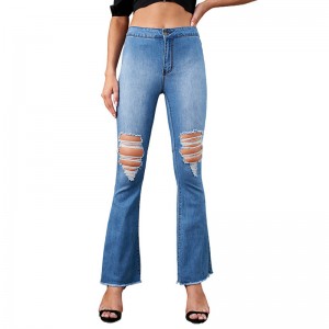 Nye vaskede ripped jeans kvinners slanke buksebukser med høy midje og brede ben