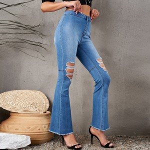 Nye vaskede ripped jeans kvinners slanke buksebukser med høy midje og brede ben