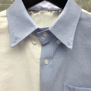 2022, venta al por mayor de fábrica, camisa de costura azul y blanca personalizada de gran tamaño a la moda para hombres