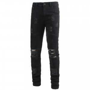 Men’s Fitted Stretch Motorcycle Ripped Jeans Men’s Denim Skinny Pants