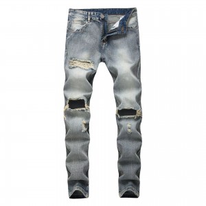 Tight-fitting little feet men’s ripped jeans street fashion new style