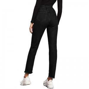 Slim Fit Wash Lange Broek Hege taille Raw Hem Women Jeans