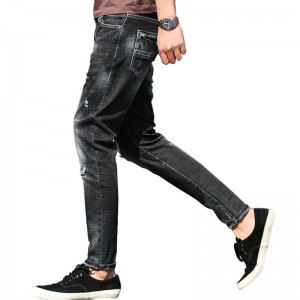 ג'ינס גברים עם קרעים כהים קרועים Slim Simple Five Pockets