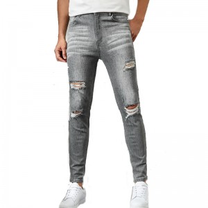 Fashion fashion Smoky gray Denim Jeans Skinny Ripped Men Casual