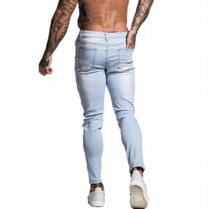 फॅशन रिप्ड जीन्स साइड व्हाईट स्ट्रिप्स रिप्ड होल निळ्या मोठ्या आकाराच्या पुरुषांची जीन्स