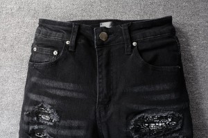 vyriški juodi džinsai su nutrintais lopais personality siauros siauros kelnės