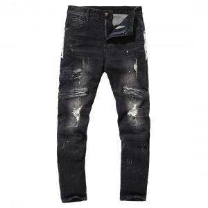 Μαύρο σκισμένο ανδρικό τζιν παντελόνι από καθαρό βαμβάκι ανδρικό τζιν παντελόνι spot paint εργοστάσιο χονδρικής