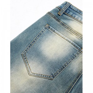 Jeans maschili blu d'alta qualità cù zip drittu fly monkey wash