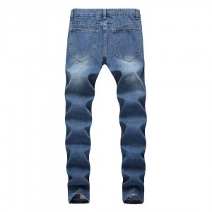 Precio de fábrica de los pantalones vaqueros rasgados pitillo azules claros de los hombres