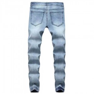 Personliga tillbehör dragkedja jeans mäns slimmade jeans slitna hål