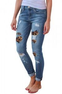2022 nya europeiska och amerikanska leopardmönstrade jeans med rippade lappar, stretchiga damer
