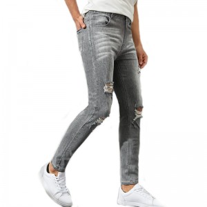 Fashion fashion Smoky gray Denim Jeans Skinny Ripped Men Casual