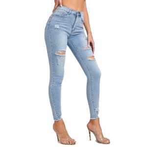Sieviešu džinsu zīmuļu bikses ar augstu elastīgumu