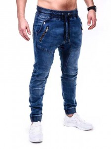 Nauji „Street Fashion“ vyriški „Slim Fit“ džinsai, maža pėda, suplėšyta skylė