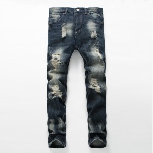 Jeans strappati scuri da uomo Pantaloni jeans da uomo con toppa strappata