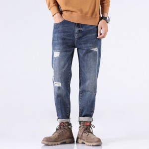 Men’s autumn and winter new casual trousers men’s loose large size retro trend ripped straight pants