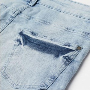ဖက်ရှင်ရေပန်းစားသော ပျက်စီးနေသော Denim Jeans Patch Ripped Skinny Men's Jeans