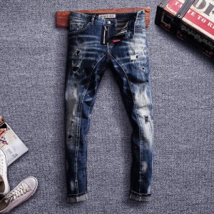 jeans tal-irġiel ripped toqba jeans stretch print ta 'kwalità għolja plus size pants jeans