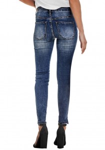Качественные эластичные узкие рваные джинсы со средней посадкой и высокой талией женские узкие брюки