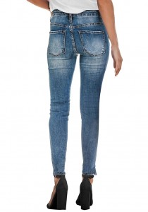 Kvalitní strečové tenké, roztrhané džíny se středním vysokým pasem, dámské úzké kalhoty