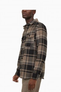 Camisa personalizada de fábrica de gran tamaño de alta calidad con cuello de sarga estilo chaqueta de franela a cuadros de manga larga para hombres