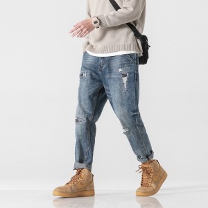 Gearr jeans sracadh sgaoilte pants casual dìreach briogais Denim fir
