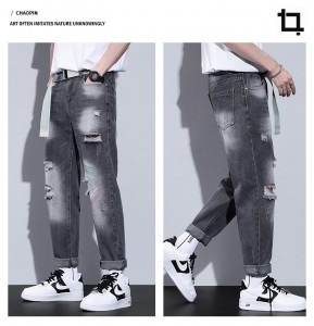 2022 anyar trendi kualitas luhur jeans ceking denim cangkéng tengah lalaki kasual jeans Levis jeans lalaki