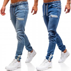 Ligblou mans jeans skraal persoonlikheid ontwerp groothandel jeans