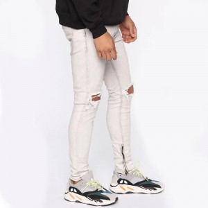 Hege kwaliteit Populêre manlju Pants Plain Light STREET Denim Ripped Skinny Jeans