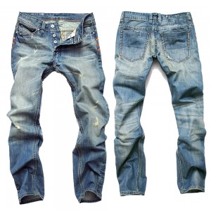Fabriek direkte verkoop mans jeans geruk klein voete denim broek skraal blou jeans mans